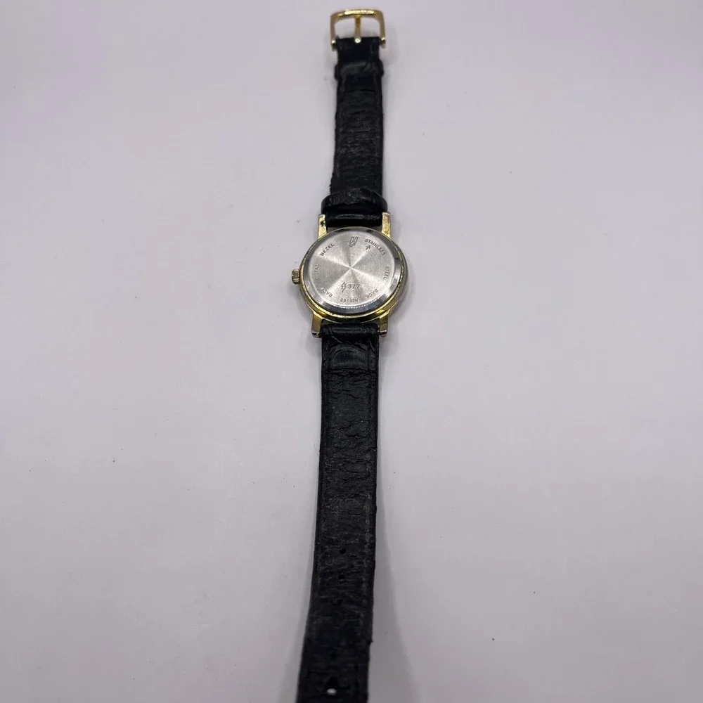 Helbros Invincible‎ Gold Tone Case 25 mm Black Band Women's Watch- New Battery